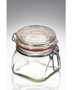 370 ml Drahtbügelglas 4kant komplett (Deckel/Gummiring rot)