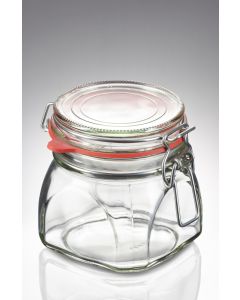 630 ml Drahtbügelglas weiß vierkant komplett (Deckel/Gummiring rot)