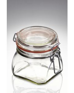 550 ml Drahtbügelglas weiß vierkant komplett (Deckel/Gummiring rot)