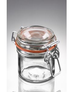 125 ml Drahtbügelglas silb.Drahtbügel Gummi rot komplett (Deckel/Gummiring)