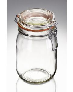 1140 ml Drahtbügelglas weiß komplett (Deckel/Gummiring rot)