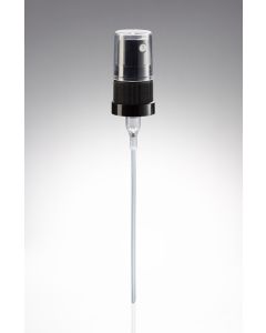 DIN 18 Zerstäuberpumpe schwarz  mit Schutzkappe (PS) f. Glasfl. Höhe 27,2 mm